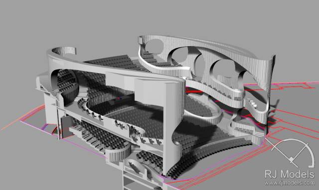 戲曲中心建筑模型的大小為1230mm X 830mm X 590mm ，歷時(shí)1個(gè)月制成。戲曲中心的外觀別樹(shù)一格，糅合了傳統(tǒng)與現(xiàn)代元素，整體屬于流線型設(shè)計(jì)，外觀如同舞臺(tái)簾幕一般。從建筑模型的設(shè)計(jì)中觀看，▲戲曲中心的結(jié)構(gòu)為流線外型和內(nèi)部空間， 呈現(xiàn)出「氣」的概念。。